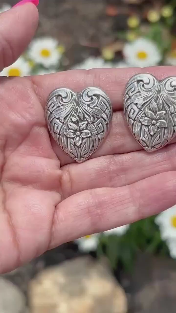 Vintage Heart-Shaped Sterling Silver  Earrings