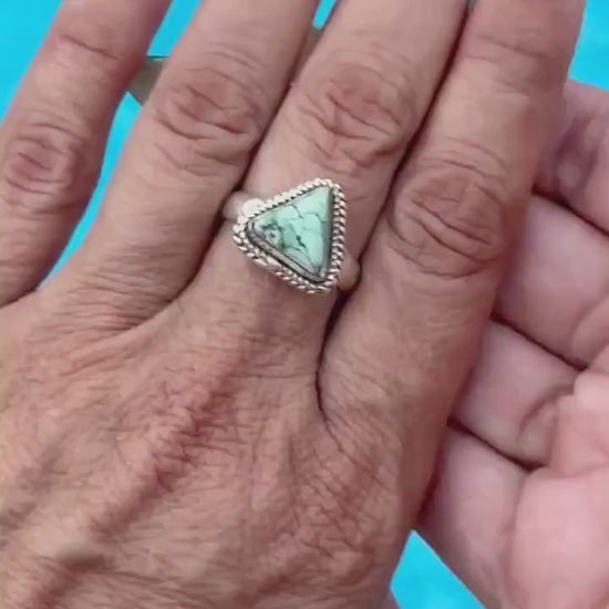 Sterling Silver Triangle Turquoise Ring – Size 8