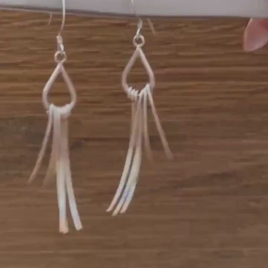 Vintage Sterling Silver Dangle Earrings – Modernist Abstract Fringe Design
