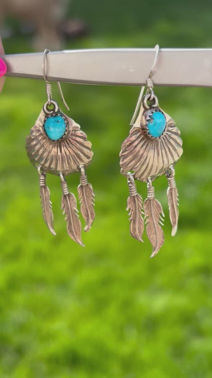 Turquoise Feather Dangle Earrings