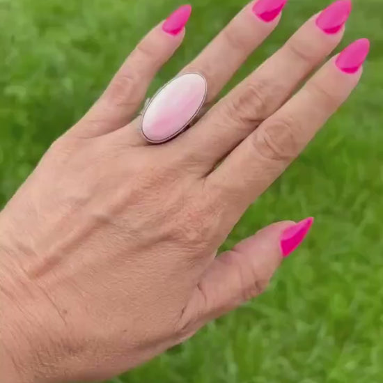 Sterling Silver Pink Conch Ring, Stamped  Jenn Sterling | Size 6 3/4 | Handcrafted