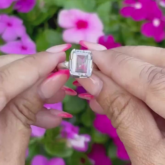 Sterling Silver Amethyst Ring: Emerald Cut Lavender Gemstone, Size 9